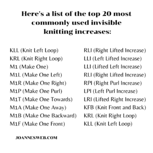 List of Common Knitting Increases